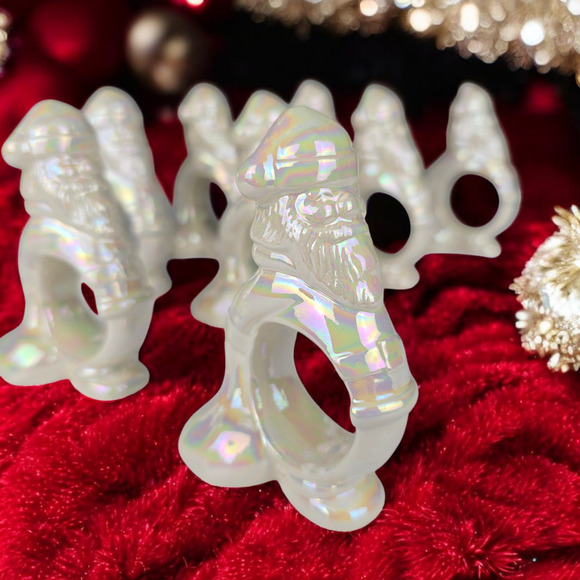 8 pc Vintage Iridescent Santa Claus Lusterware Napkin Rings Holders Christmas - Picture 1 of 12